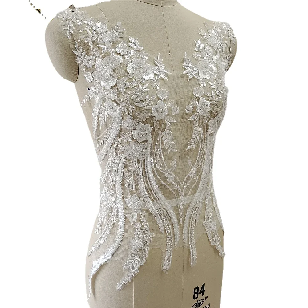 

New Beaded Sequins Lace Mirror Flower Flowers 3D Wedding Dress Applique DIY Bridal Headdress Lace Collar Lace Fabric Patch