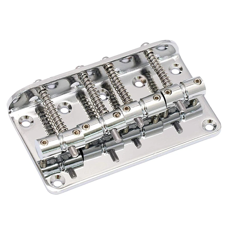 

Hard Tail Fixed Bass Guitar Bridge Compatible With 4 String Jazz Bass Or Precision Bass Style Bass Guitar Top Load Chrome