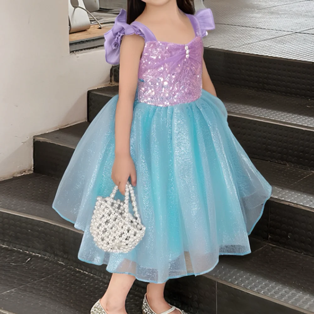 Sequin Girls Mesh Dress Princess Fashion Lace Dresses Kids Birthday Wedding Party Gown Children Casual Vestidos Toddler Costume