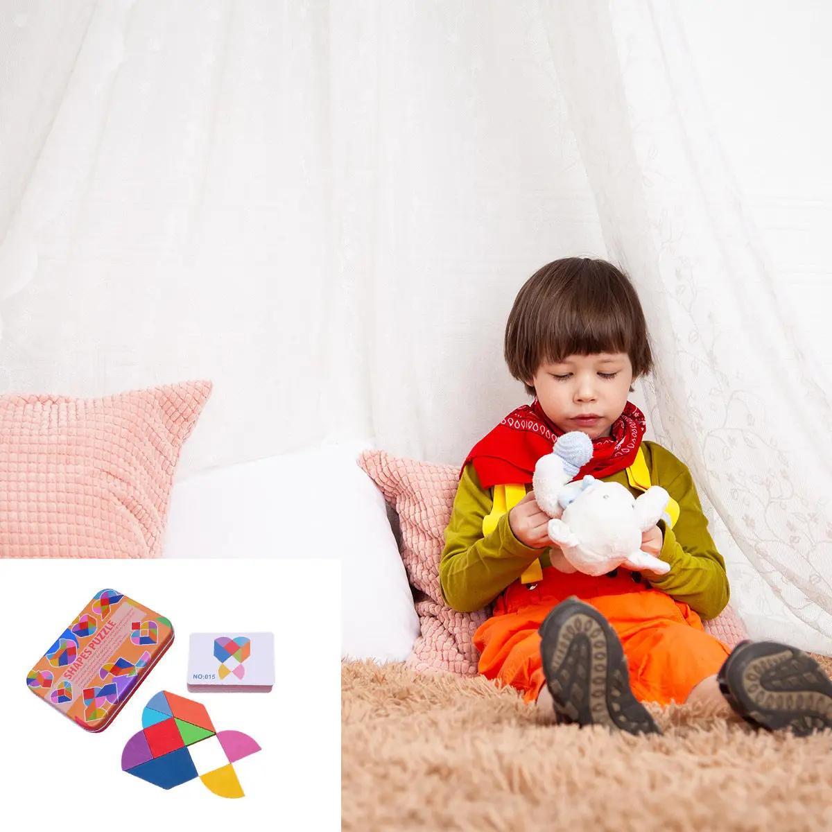 

Wooden Tangram Puzzle Heart Shape Delicate Children Educational Jigsaw for Preschool Learning Shapes Colors Numbers Safe for 36