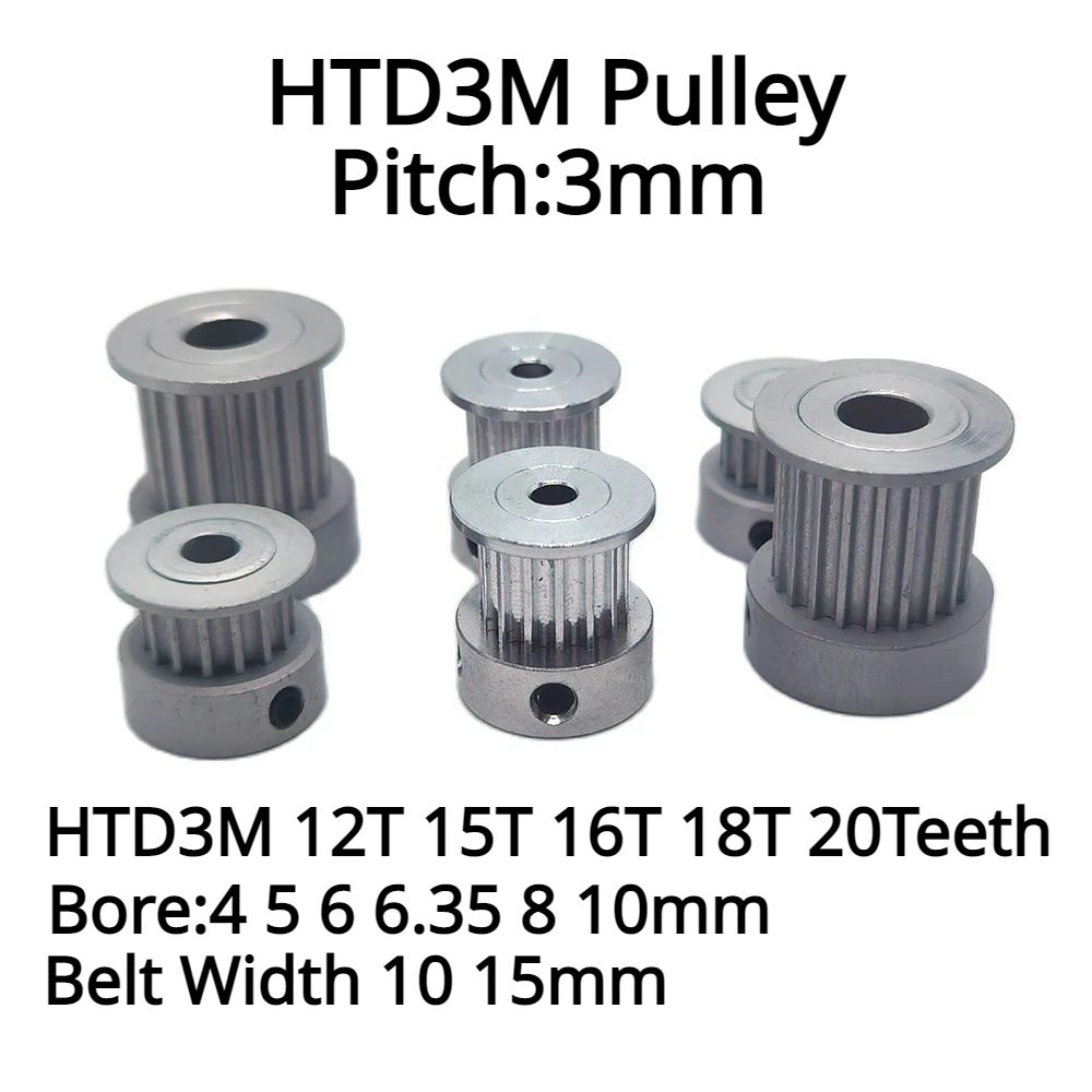 Printfly HTD 3M Timing Pulley 12 15 16 18 20 Teeth Bore 4 5 6 6.35 8 10mm HTD 3M Timing Belt Width 10 15mm CNC Pulley 1pcs