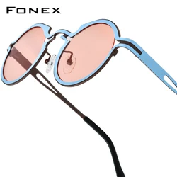 FONEX Titanium Sunglasses Women Brand Design Vintage Retro Round Polarized Sun Glasses Men Japanese Polarized Shades 85835