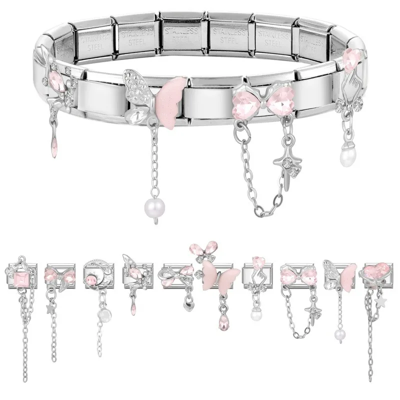 Y2K Elegant Original Design Butterfly Stars Pendant Italian Charm Links Fit 9mm Stainless Steel Bracelet Women DIY Making Gifts image 3