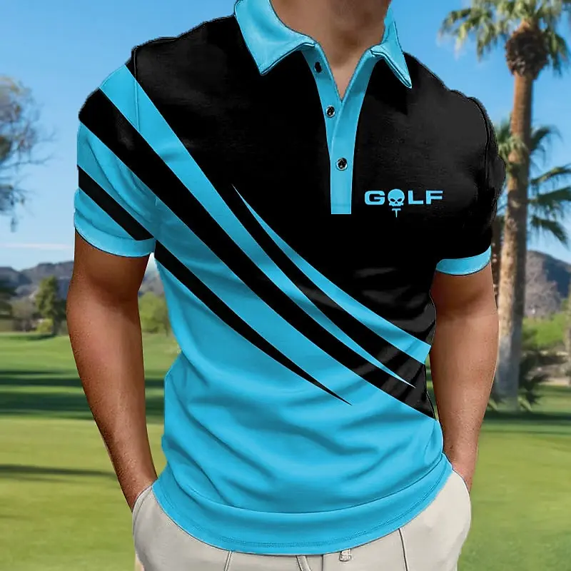 

Outdoor Golf Clothing Funny Letter Print Men's Polo Shirt Fashion Lapel Short Sleeve Tops Summer Business Casual Loose T-Shirts