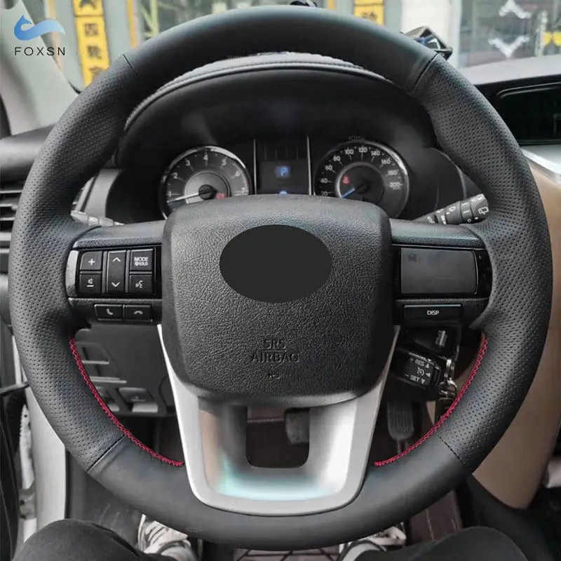 Trenzas en el volante para Toyota Fortuner 2016 2017 2018 2019 Hilux 2015-2019 cubierta de cuero cosida a mano para volante de coche