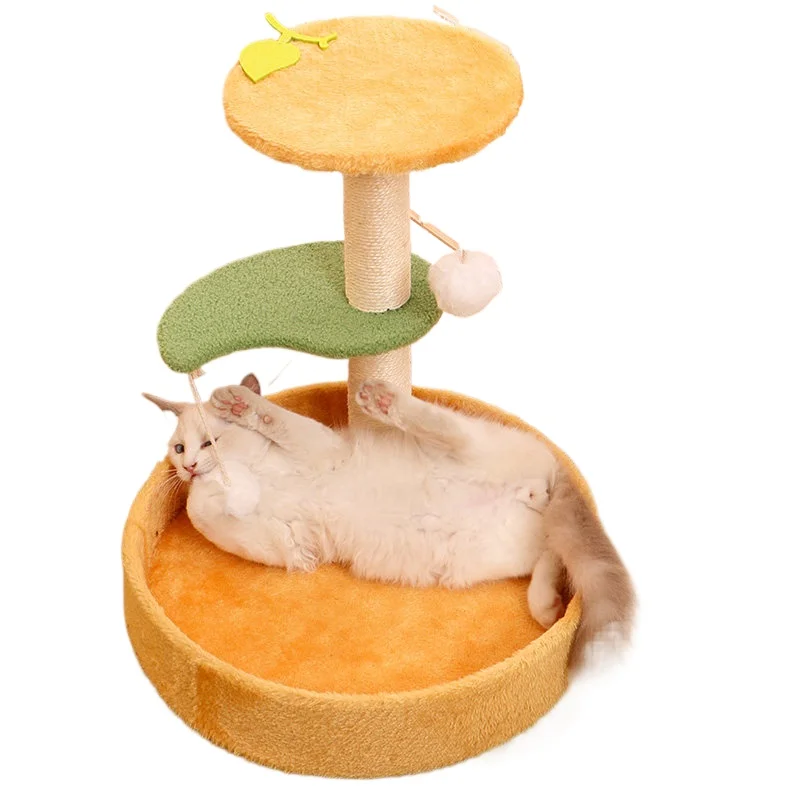 All-in-one cat scratcher and cat tree,  wear-resistant and lint-free, vertical cat nest with sisal posts