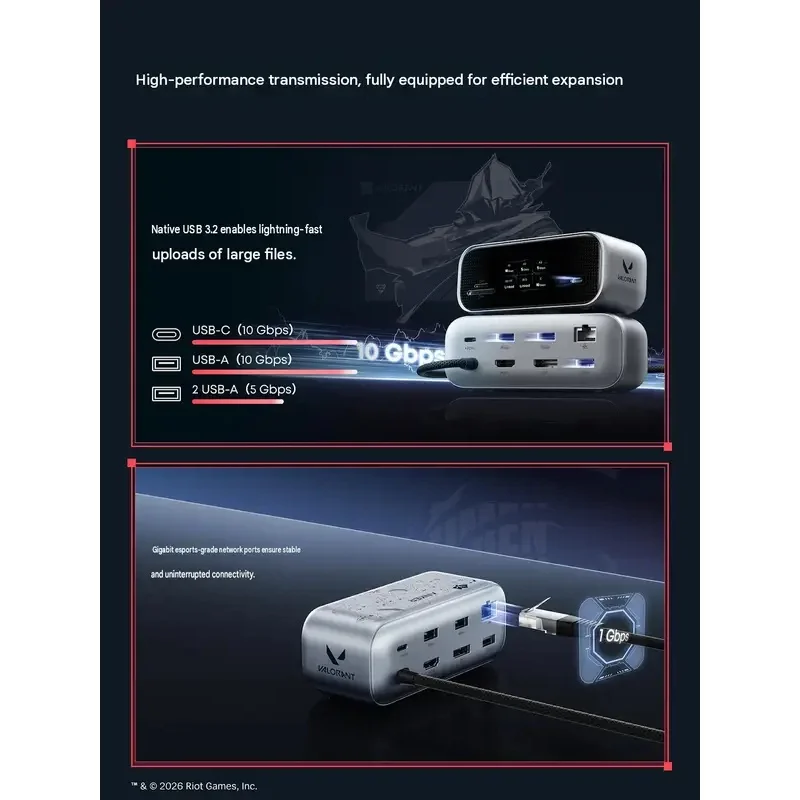 Original ANKER VALORANT Collaboration Smart Display Dock Triple 4K UHD HDMI Gigabit Ethernet High Refresh Rate