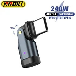 NNBILI 180° Angled 240W PD3.1 Adapter Type C To USB C Fast Charging USB C Male Female Converter for MacBook Pro Samsung Xiaomi ﻿