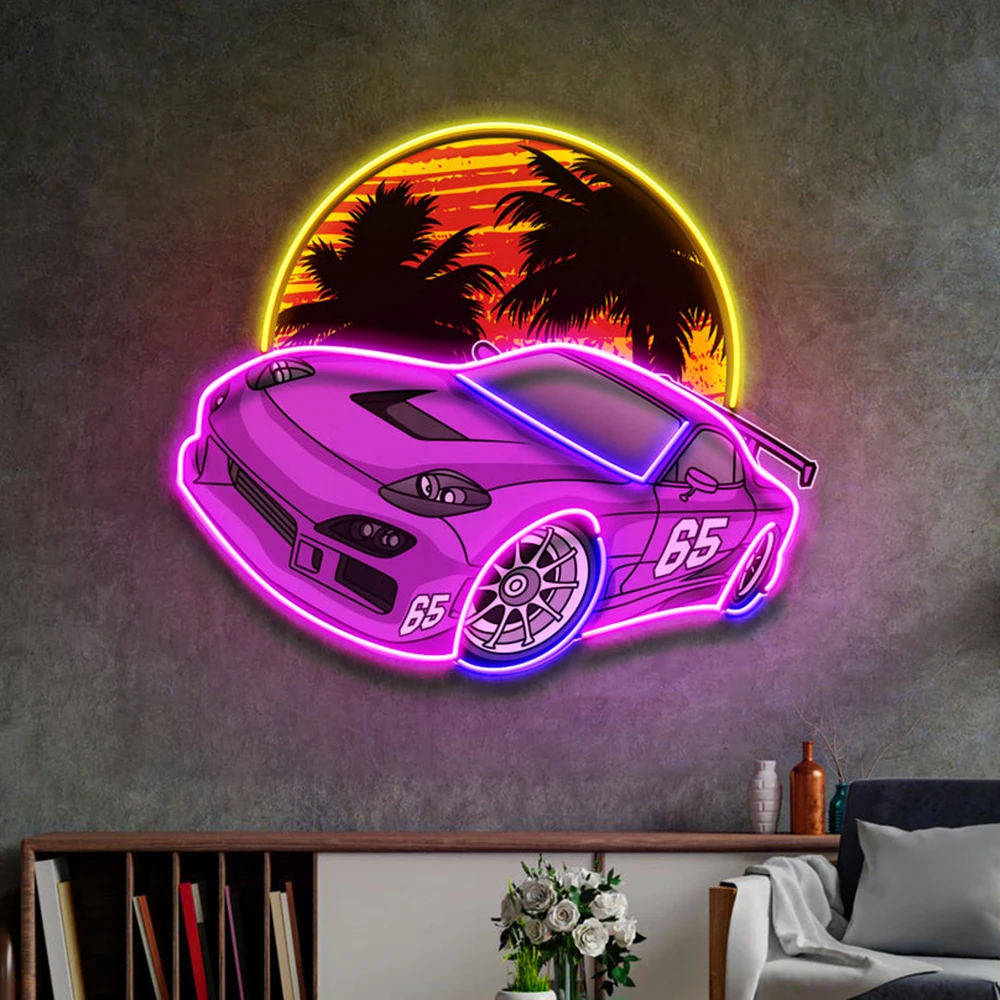 Tropical Vintage Car LED Neon Sign Custom Neon Signs for Living Room Bedroom Decoration Light Lamp Personalized Car Lovers Gifts