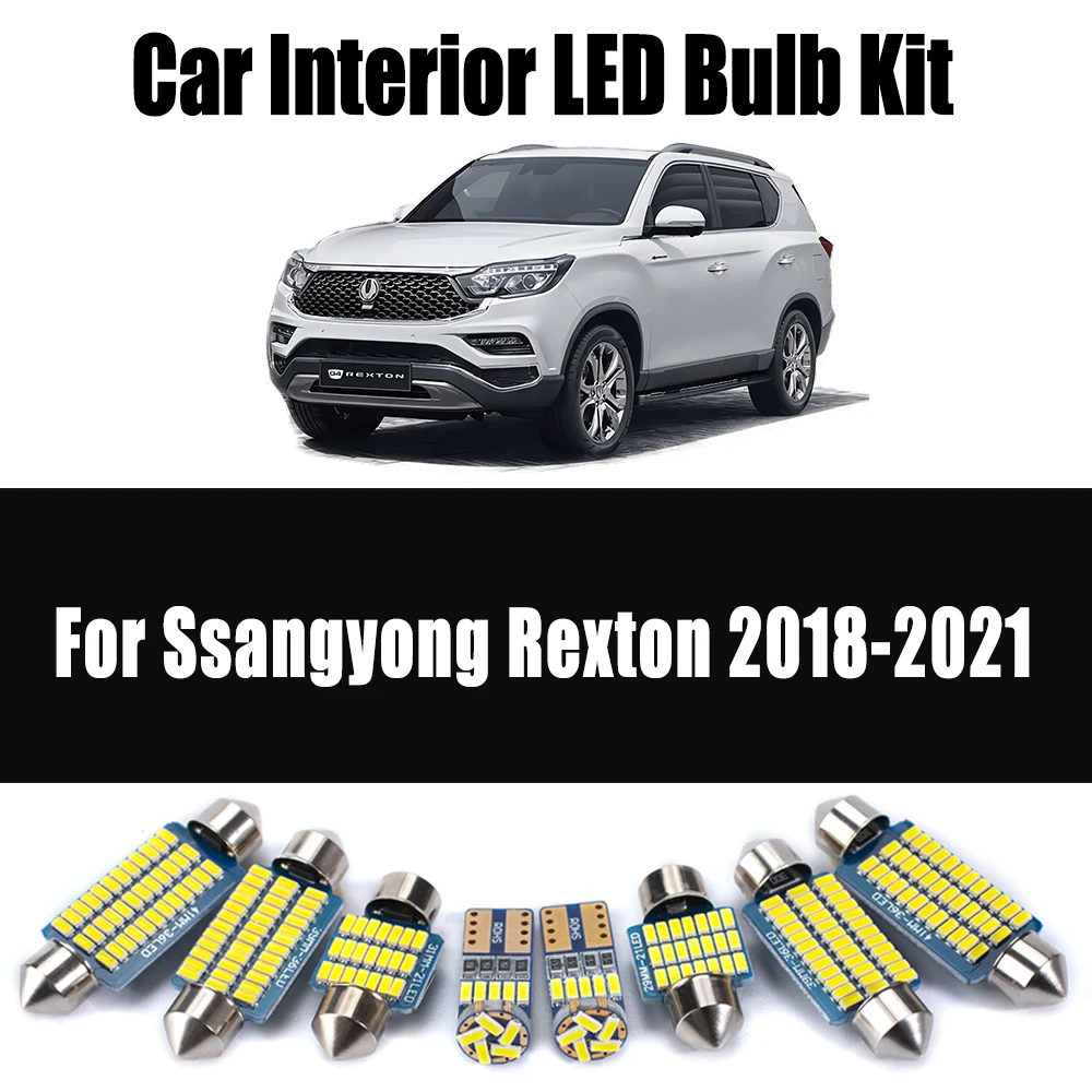 11Pcs Canbus LED Interior Map Dome Reading Trunk License Plate Light Kit For Ssangyong Rexton 2018- 2020 2021 Car Accessories