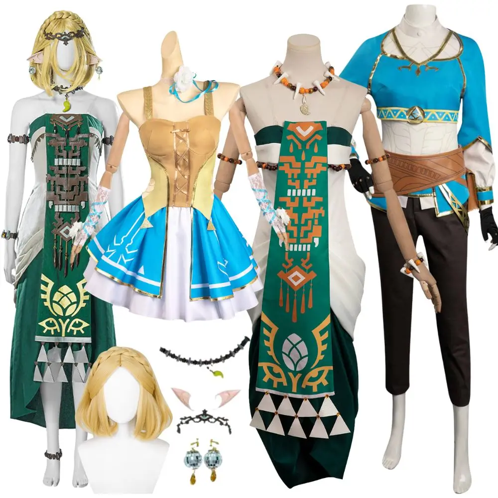 Zeldar Cosplay das Königreich Tränen Prinzessin Link Kleid Cosplay Frauen Kostüm Purah Cosplay Fantasia Prinzessin Perücke Halloween Anzug