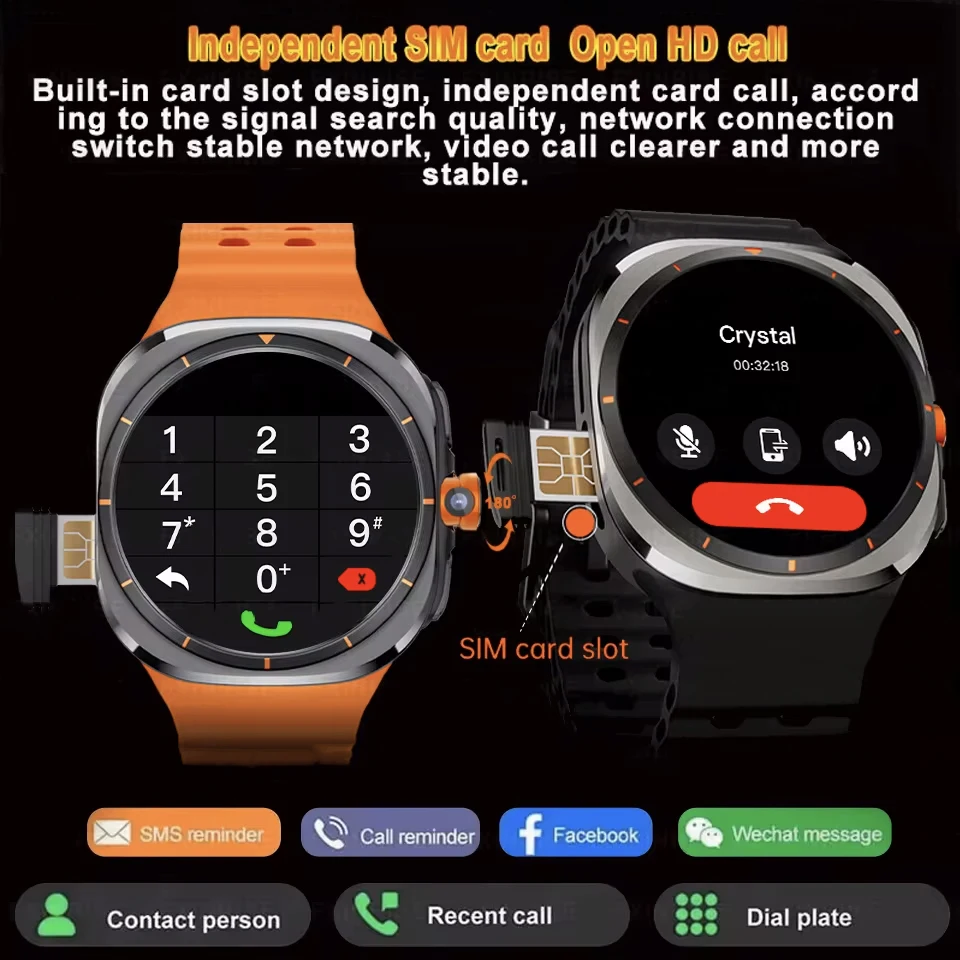 U8 Ultra IOS Android 9.0 Smart Watch Men 4G 5G SIM Card WiFi NFC GPS Compass 32GB Smartwatch Rotating Camera Watch 7 Ultra 2025