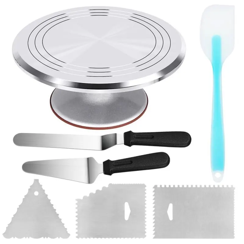 

Turntable Cake Decoration Accessories Set Metal Stainless Steel Pastry Spatula Scraper Rotating Cake Stand Accessories Tools