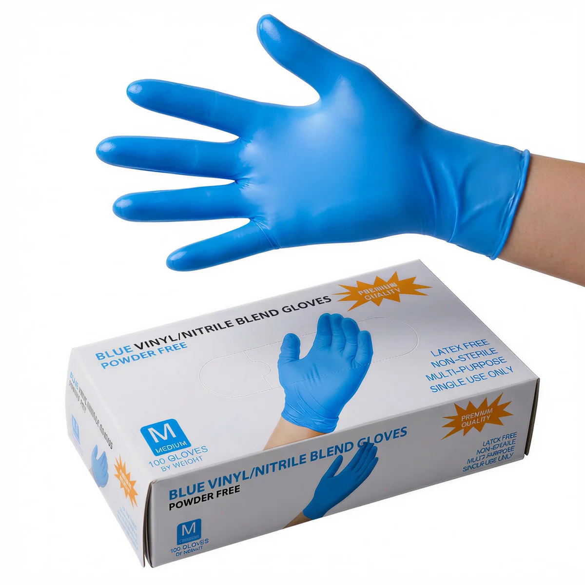 

Черные/синие нитриловые одноразовые перчатки (100 шт.) с текстурированной поверхностью для промышленной безопасности, работы, уборки, тату-салонов и механиков