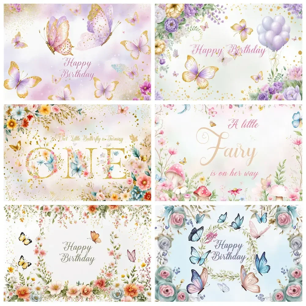 

MOON.QG Butterfly Baby Shower Decorations Backdrops Custom Personalized Fairy Happy Birthday Banner Backgrounds Party Supplies