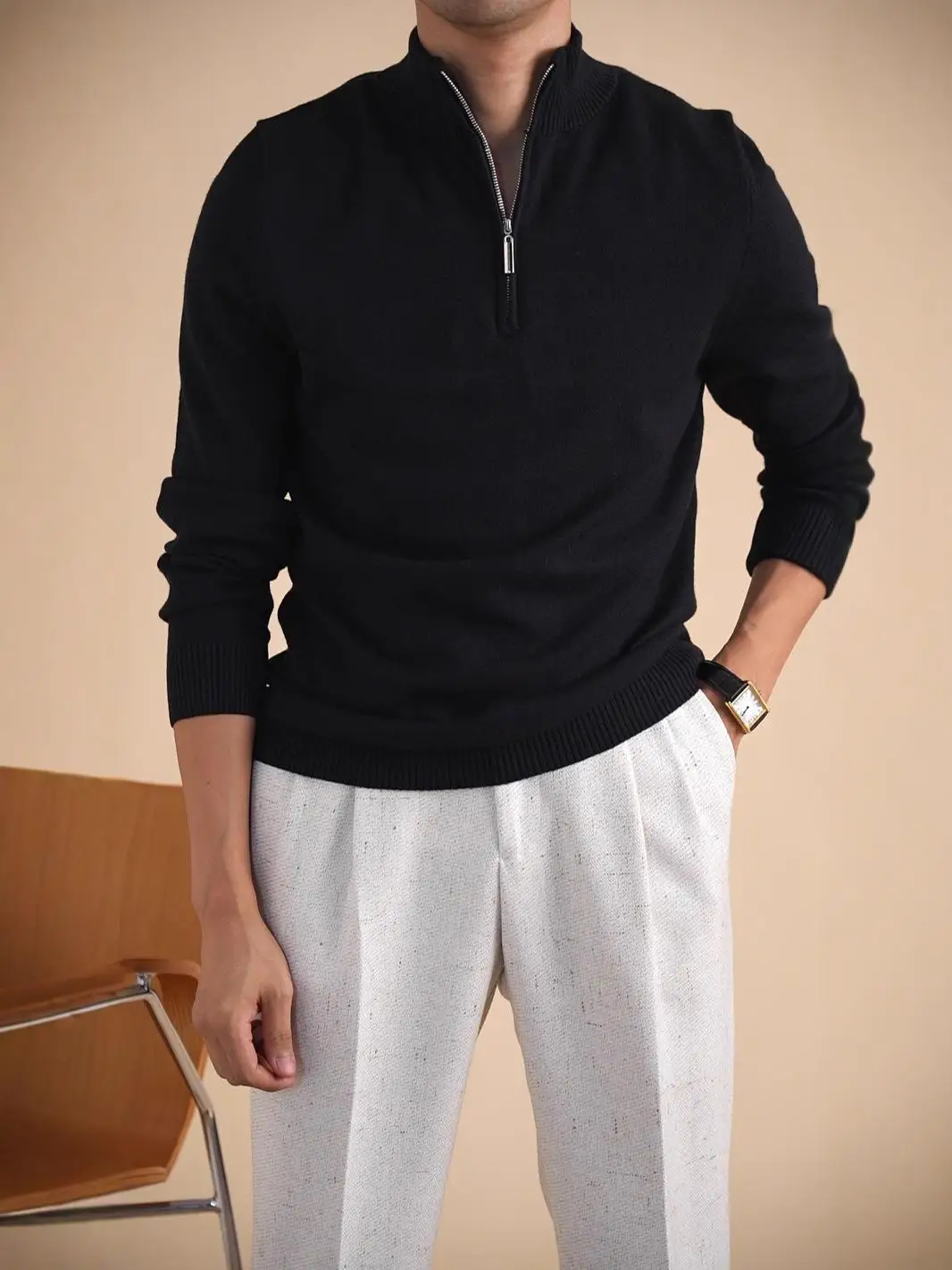 

Men's Busin Casual f High Collar Long Sve Knitted Sweater Autumn Winter Slim Fit Base Layer Faion Ci Sle