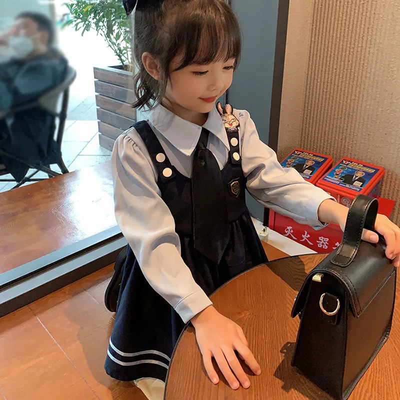 

Girl Dress Fake Two Pieces Spring and Autumn College Style Western Style Cute Student's Dress Little Girl Fake Two Pieces Dress