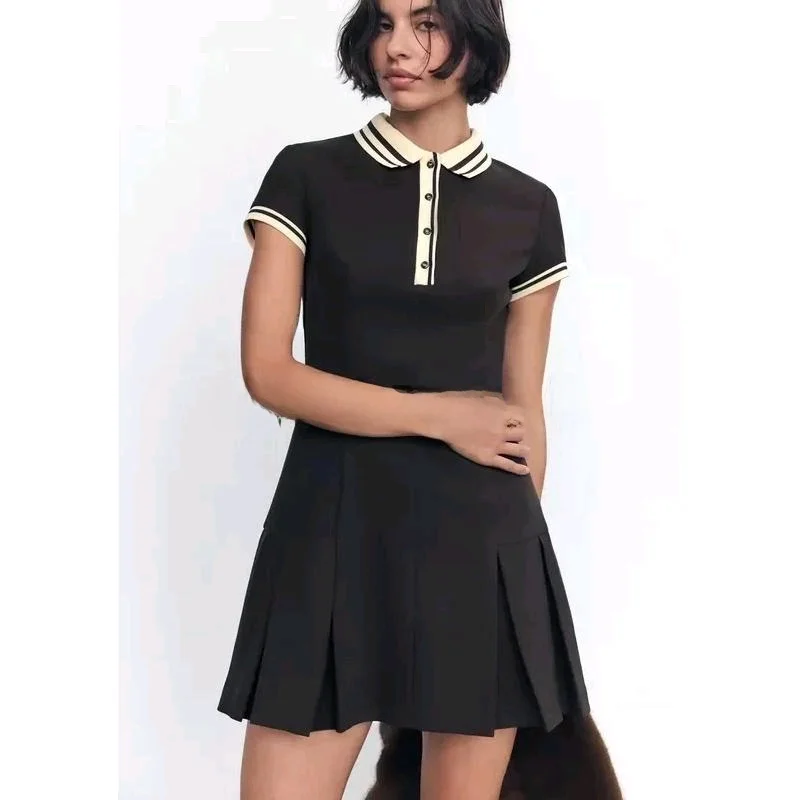 ربيع جديد وصول ort محبوك الدكتور طوق ألف خط صورة ظلية عالية الخصر ركاب Sle ألياف البوليستر الصيف الدكتور