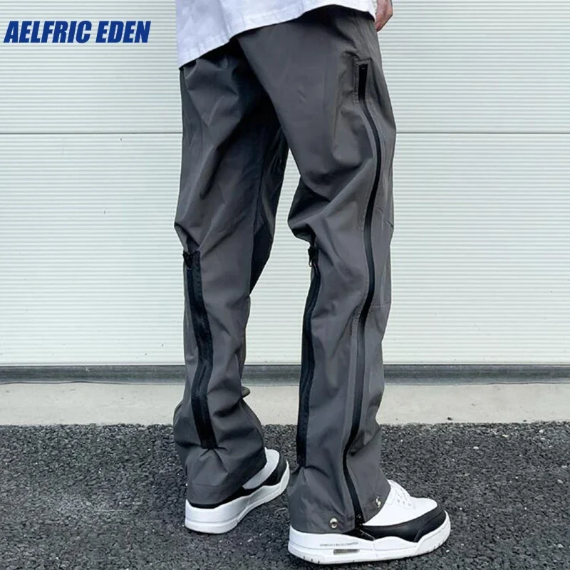 

Aelfric Eden Retro Hip Hop Drawstring Back Zipper Breathable Casual Trousers Mens Straight Solid Color Oversized Track Pants