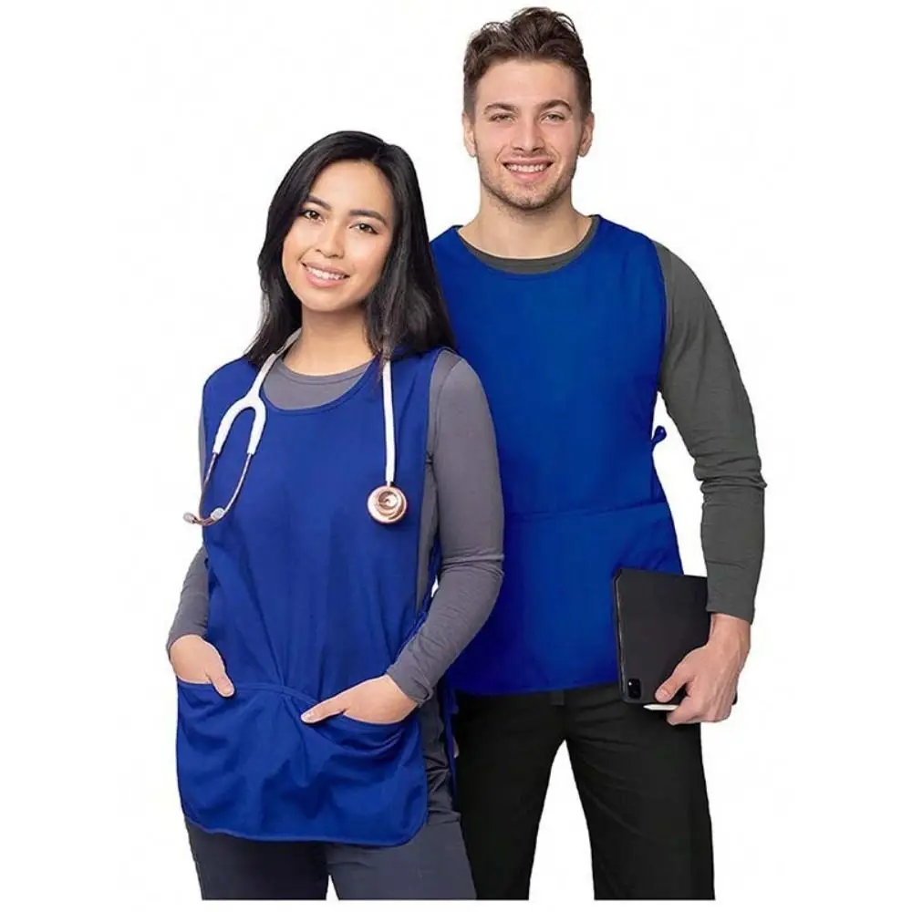 أداة تنظيف موحدة سترة مريلة بوليستر مع جيب لتصفيف الشعر عباءة بلون سادة قميص إعلاني مريح للنساء #2