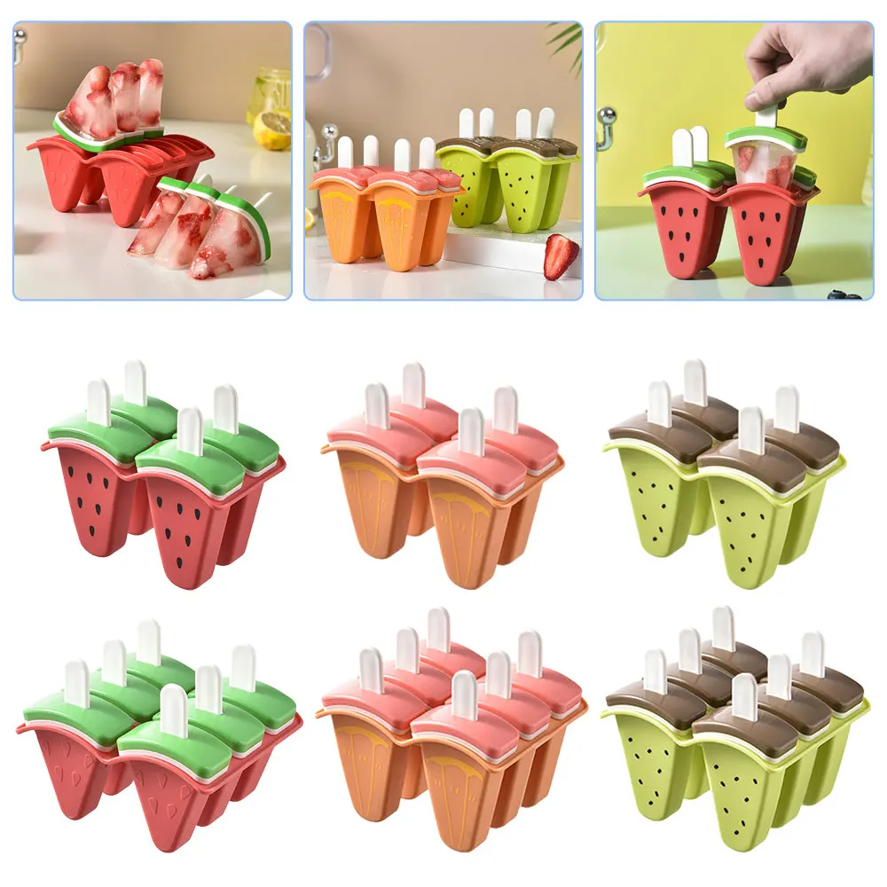 4/6 Cells Fruit Moulds Ice Cream Mold Icy Pole Jelly Pop Popsicle Maker Mould