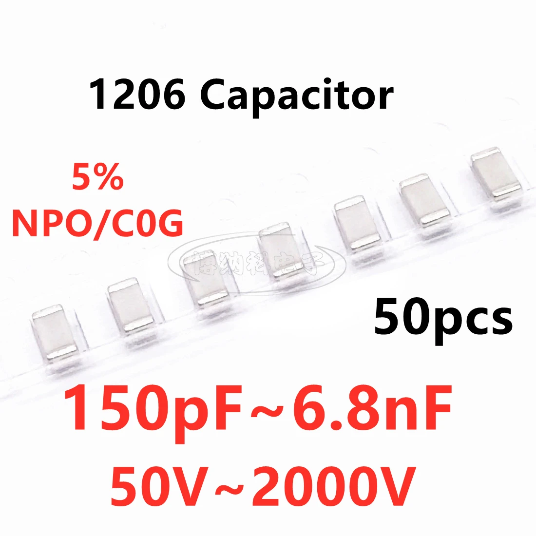 Puzzles SMD Itor, 1206, 150, 180, 220, 270, 330, 390, 470, 560, 680, 820 Dissolve 1/1, 50 pièces 2/1.5/1.8/2.2/2.7/4.7/5.6/6.8NF NbagC0G ± 5% 1000V