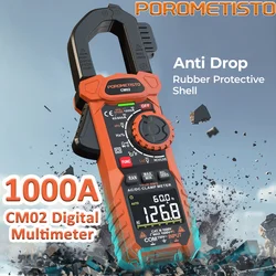 POROMETISTO CM02 Digital Clamp Meter 1000A 1000V AC/DC Multimeter True RMS Capacitance NCV VFD REL Ohm Hz Temp Ammeter Tester