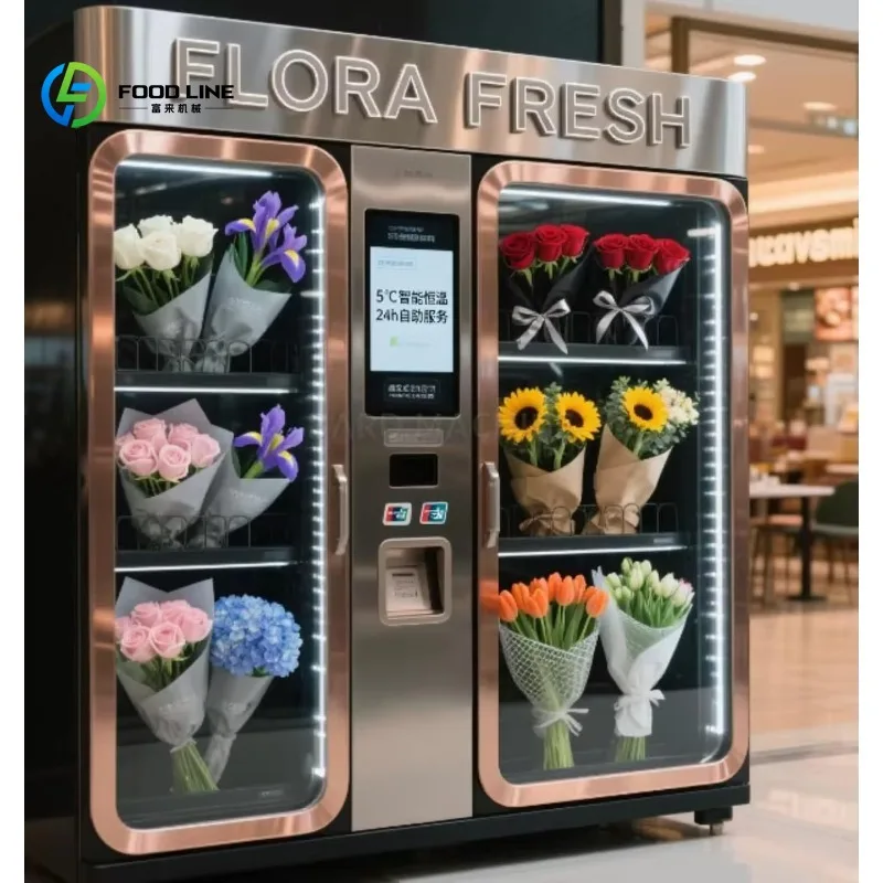 Automatic Flower Vending Machine Smart Refrigerated Bouquet Dispenser 24 Hour Fresh Rose Tulip Floral Retail Kiosk Cashless Pay