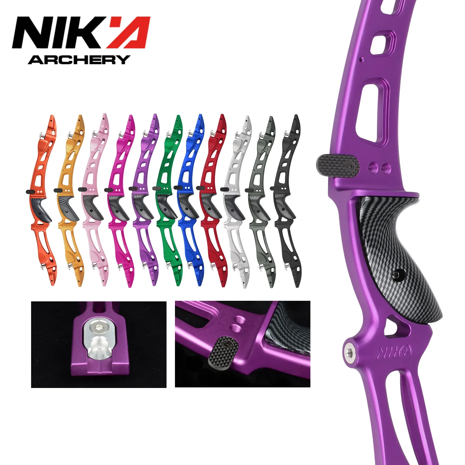 NIKA Archery - Riser de Arco Recurvo CNC ILF de 25 Pulgadas, para Mano Izquierda/Derecha, Mango de Fibra de Carbono 3K, Arco Tradicional Desmontable, Riser ET-8 Warpath
