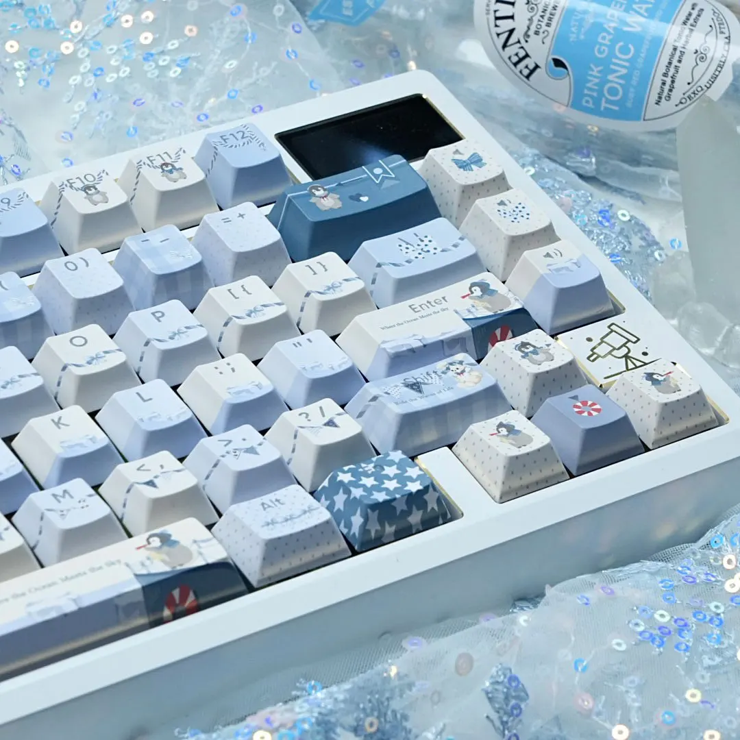 120 Keys Cute Penguin Moa Keycaps PBT Dye-Sub Translucent Keycaps Side Print Gaming Key Cap for ANSI 61 68 87 104 108 Keyboard
