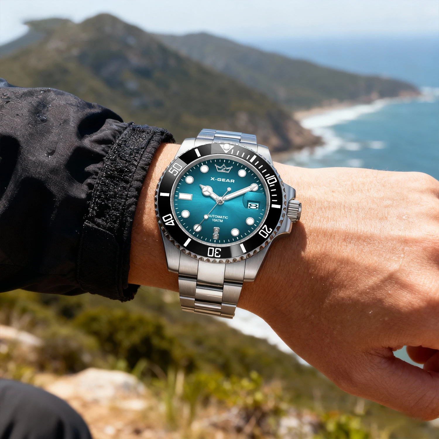 X-GEAR 2025 Новая модель: модные деловые мужские автоматические механические часы — нержавеющая сталь, водонепроницаемые, светящиеся