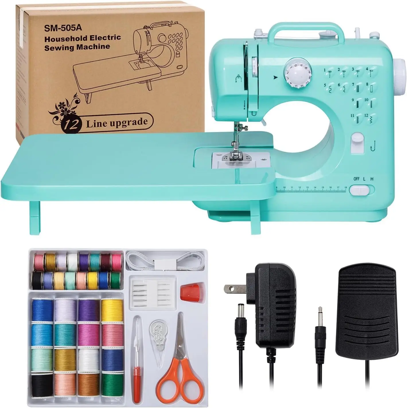 

Beginner Sewing Machine with Table, Portable Mini for Adults & Kids Ages 8-12, Includes Foot Pedal & 42-Piece Kit
