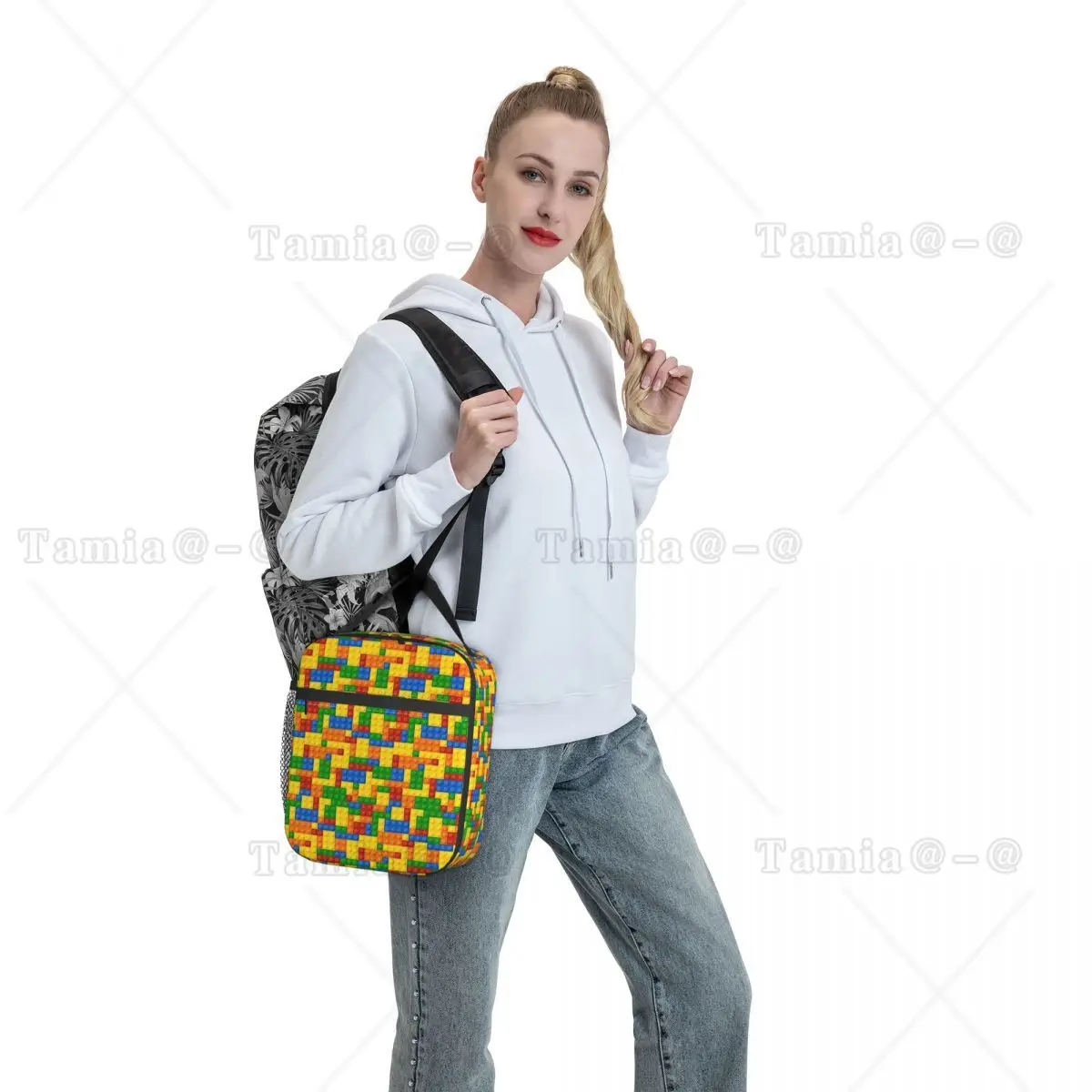 Colorful Bricks Design Insulated Lunch Bag for Women Office Cooler Thermal Food Box Tote Leakproof Lunch Boxes Container