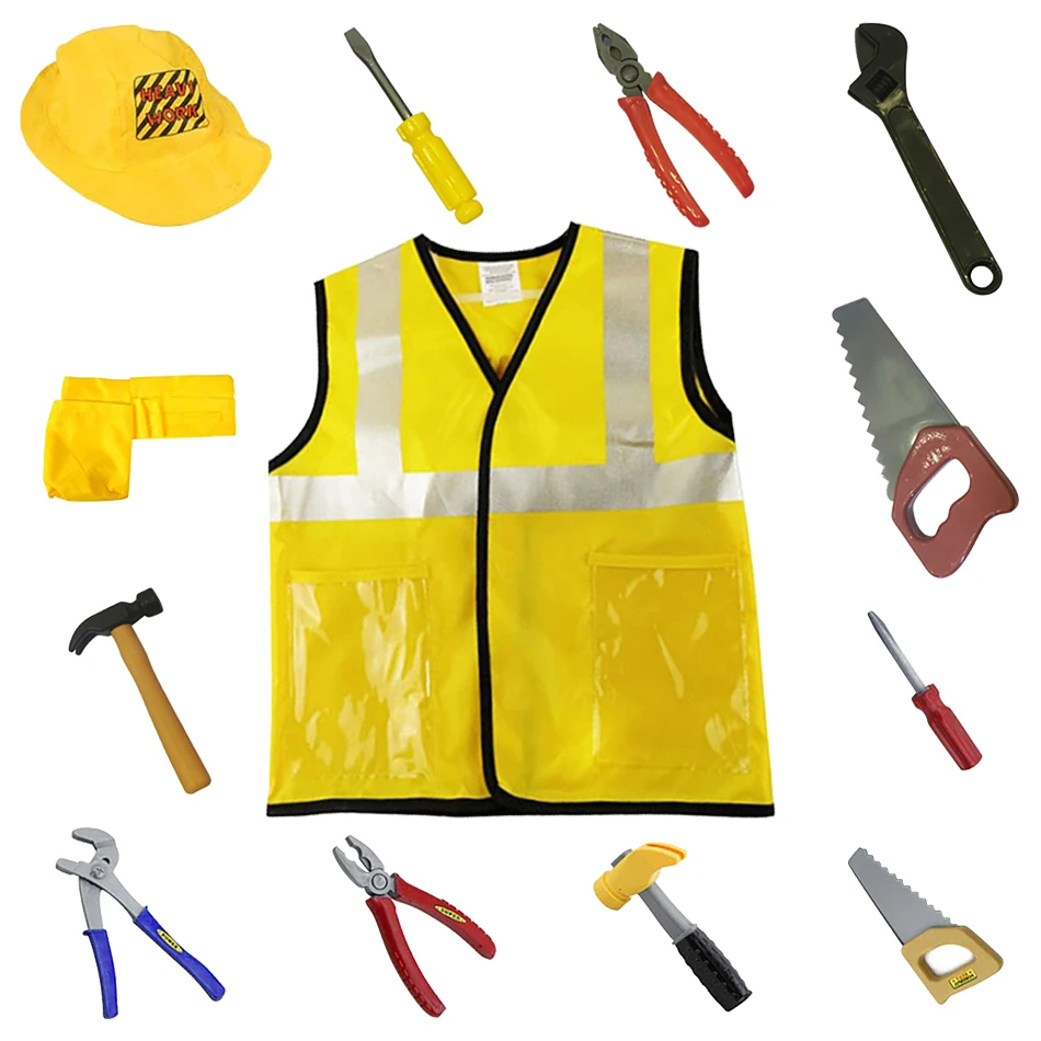 Children's Engineer Costume Kit with Construction Accessories Sets Halloween School Projects and Imaginative Role Play Sessions