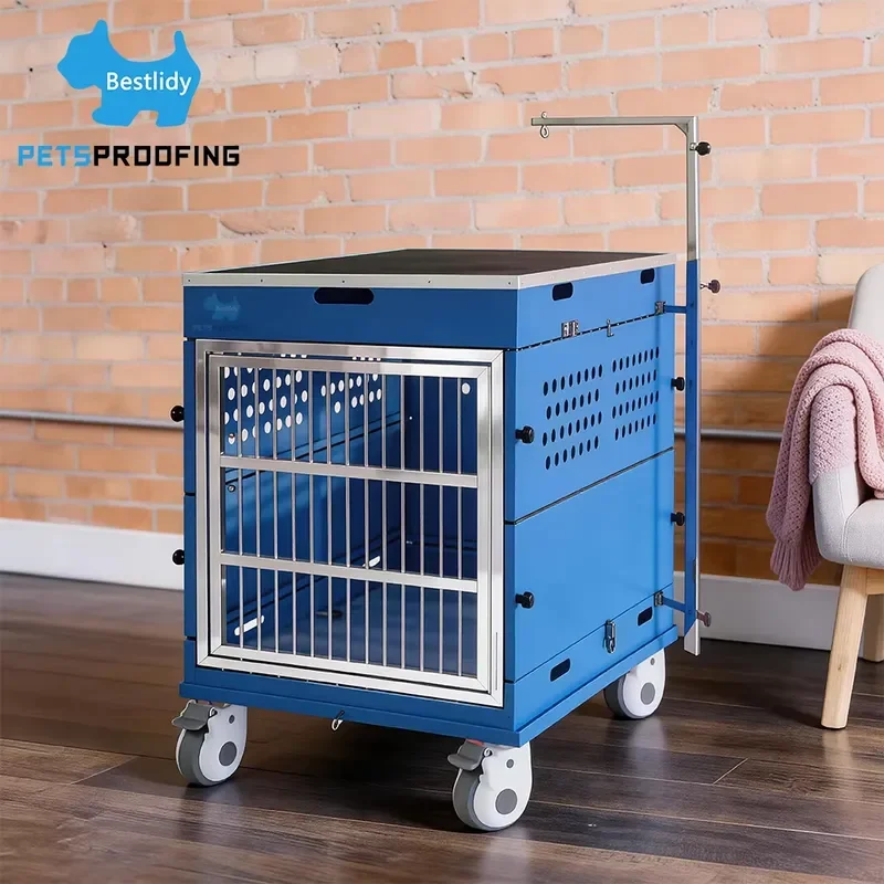 Foldable Airline Approved Aluminum Travel Dog Show Cage Four Wheel Double Decker Aircraft Stacking Trolley Box