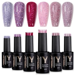 YOKEFELLOW Reflective Glitter Gel Polish Set 6 Colors Neon Gel Nail Polish 10ML Hot Pink Purple Soak Off UV Led Gel Nail Polish