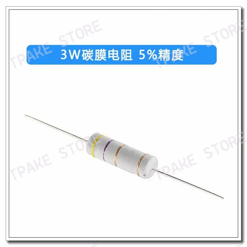 100pcs 3W Metal Oxide Film Resistor 100R 120E 150K 180ohm 200 220 240 270 300 330 360 390 430 470 510 560 620 680 820 910Ohm