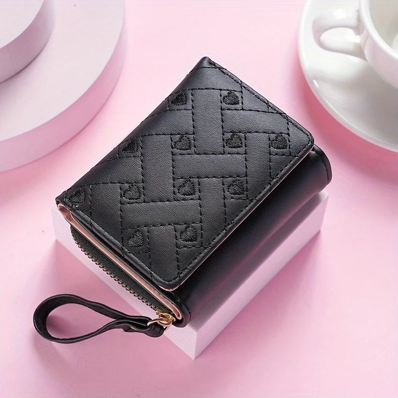 Embroidered Heart Coin Purse - Mini Wallet with Card Slots for Cash & Cards, Compact Pocket Organizer , Stylish Small Purse