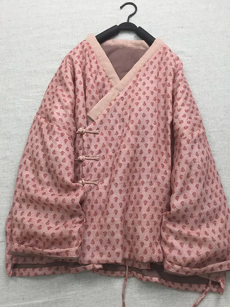 

Ретро-пальто женское из хлопка большого размера с асимметричным дизайном на пуговицах, с художественным принтом, удлиненное, с V-образным вырезом