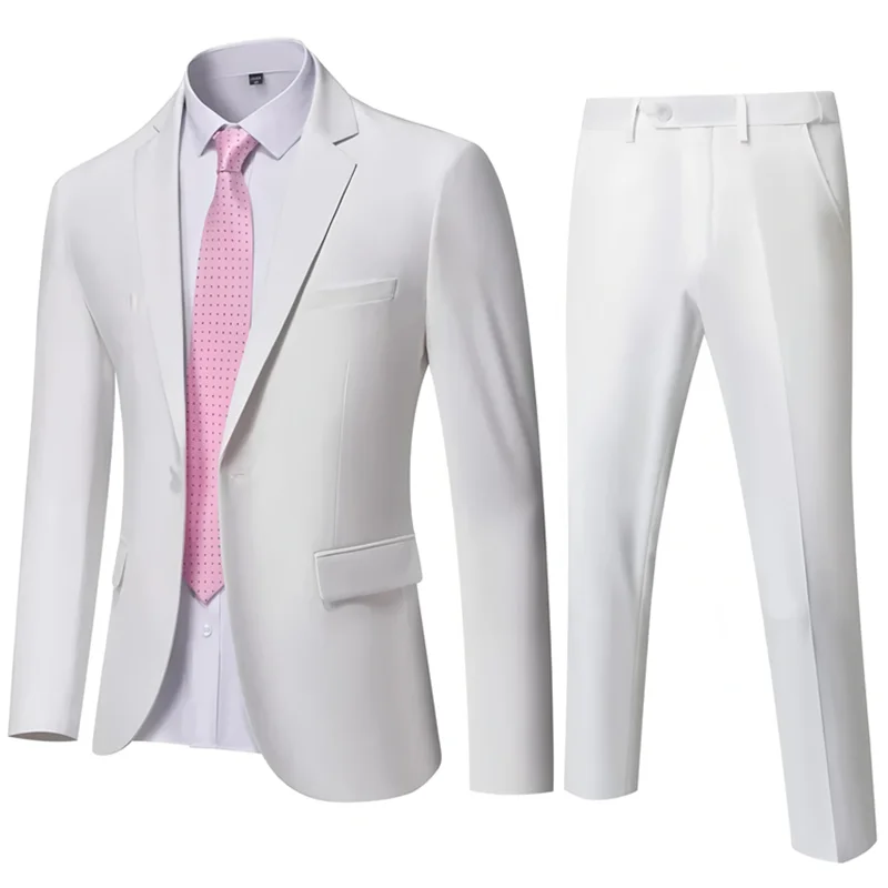 

Мужской деловой повседневный костюм и брюки 2025 года, комплект из двух предметов, красивое однотонное универсальное свадебное платье