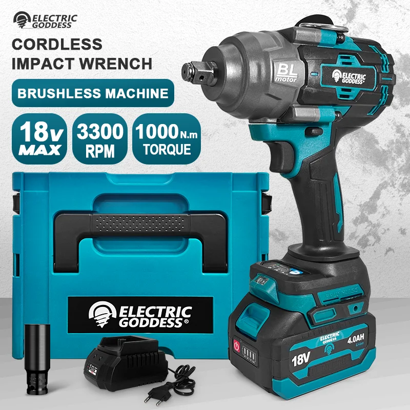 Electric Goddess DBS021 Impact Wrench 1000NM Brushless Electric Wrench Battery Charging Maintenance Tool for 18V Makita Battery