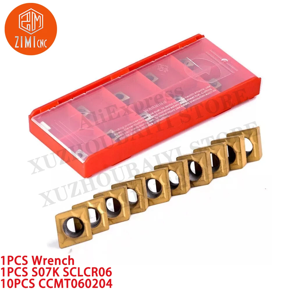 1PCS S07K-SCLCR06 7mm 선반 보링 바 홀더 도구+ 10개 CCMT060204 초경 인서트 CNC 도구 금속 선반 기계적인 자르는 기계