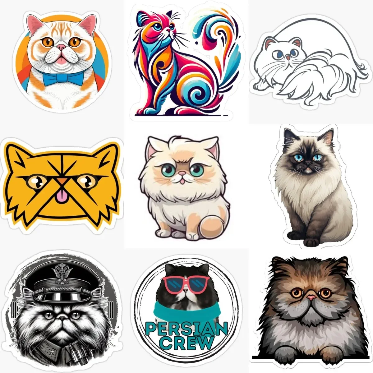 

Creative Persian Cat Pets Catoon PVC Waterproof Sticker for Decorate Fridge Room Wall Window Car Van Decal Accessories