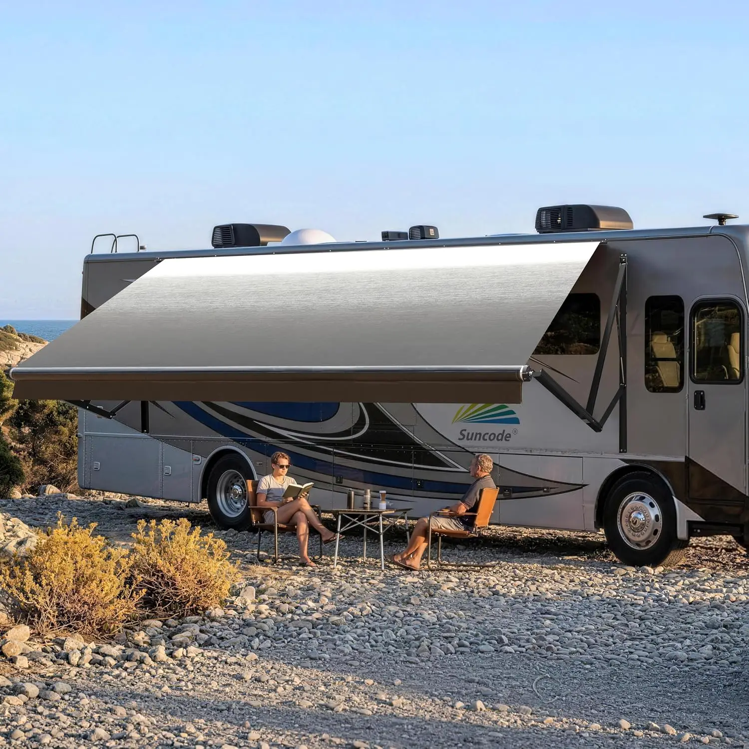 RV Awning for RV&Camper-Motorized RV Awning,Electric Camper Awning Complete Kit-10x8Ft-Black Frame &Black Fade