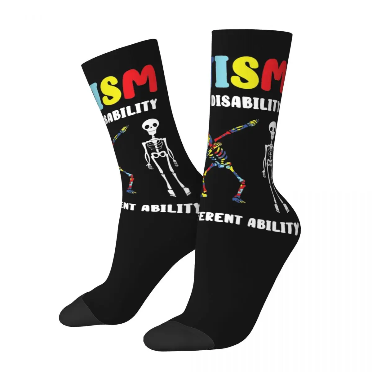 

Fashion Male Men Socks Hip Hop Autism Is A Different Ability Sock Polyester Autism Skeleton Skateboard Women's Sock