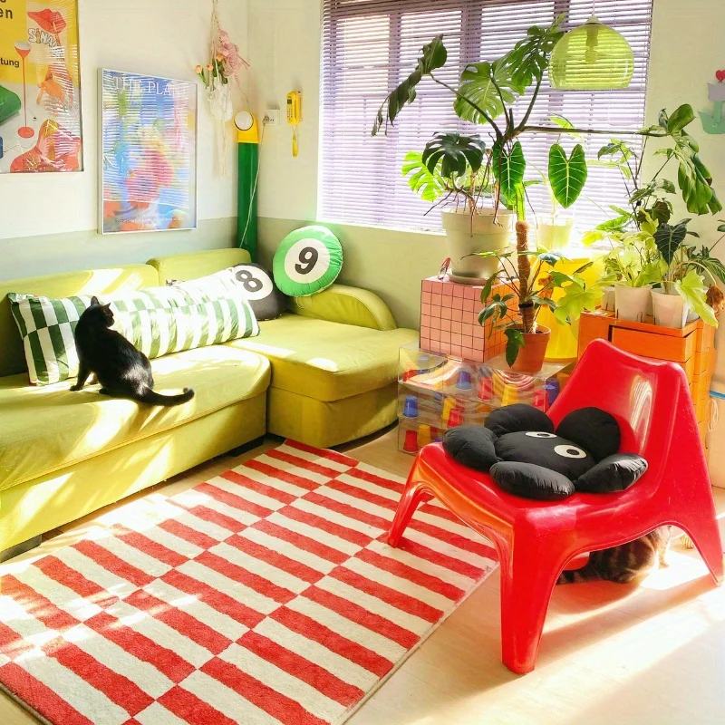 VIKAMA American-Style Striped Carpet Red And White Plush Toys Living Room Children's Room Ins-Style Home Decoration
