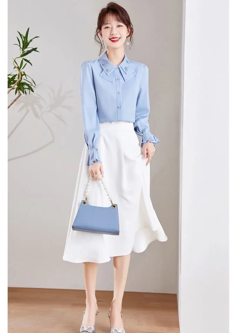 Spring and Autumn Small Shirt with Long Sleeve Collar Chiffon Shirt Top Doll New Style Bow Western Style Female Interior Korean