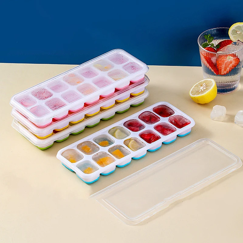 

Силиконовый поднос для льда с 14 отверстиями и крышкой, квадратная коробка, дополнительная форма для пищи, пюре, желе, форма для бара, кухонный инструмент, Коктейльная силиконовая форма для льда