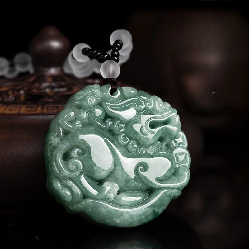 Natural Jadeite A Product Yuanbao Pixiu Pendant Men's and Women's Qilin Treasure Jade Pendant