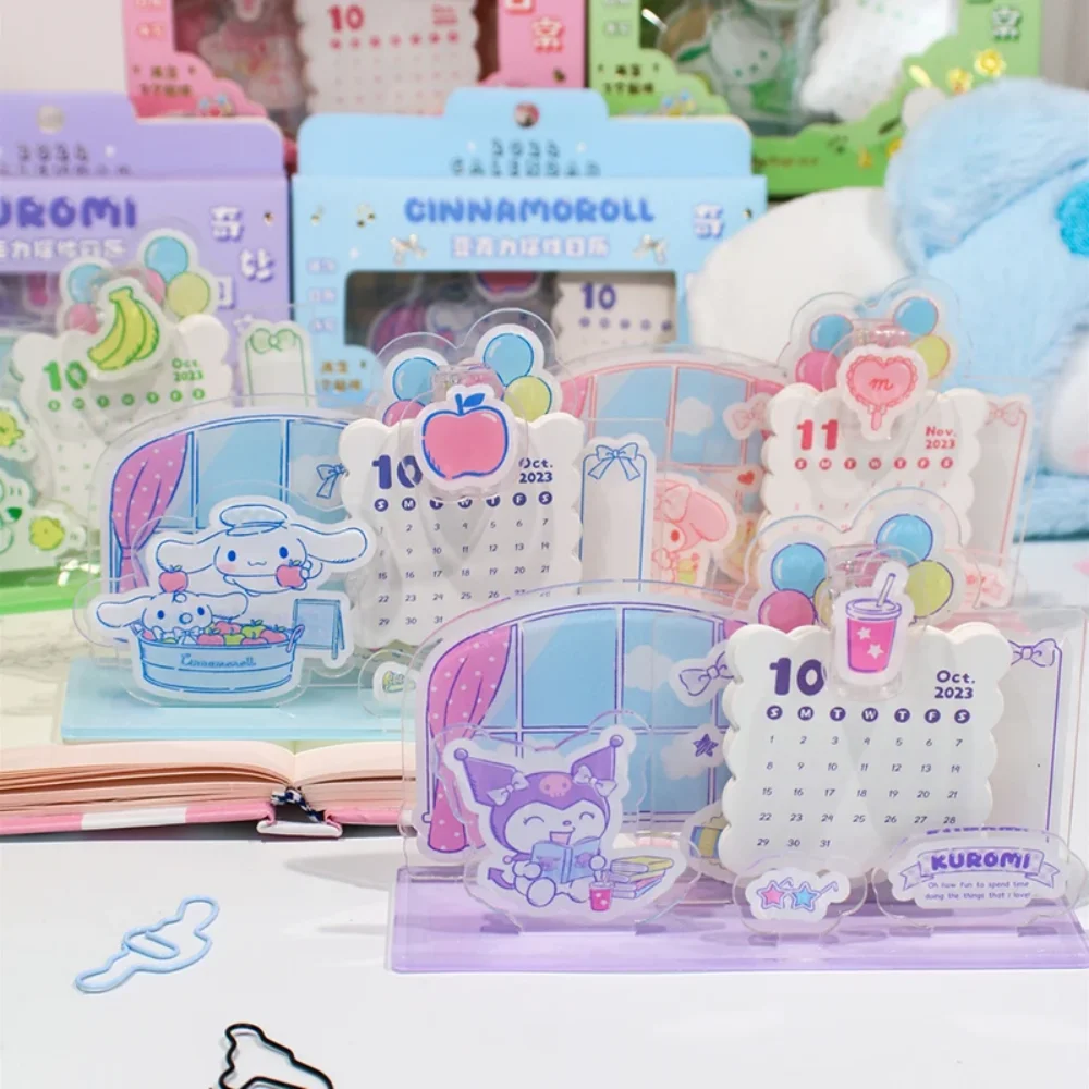 

Sanrio 2025 год, натуральный мультяшный акриловый календарь, милый Cinnamoroll Kuromi Melody в сборе, домашний орнамент, подарки для девочек